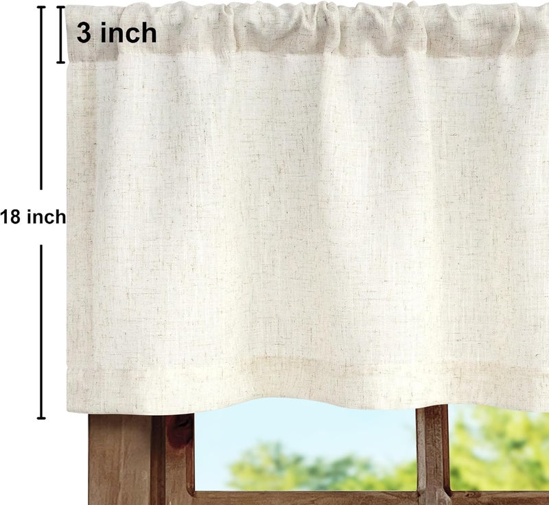Pitalk Natural Linen Window Valance for Kitchen 3 Inch Rod Pocket Semi Sheer Light Filtering Boho Rustic Farmhouse Cream Valance Curtain Topper for Bedroom Living Room Dining Bathroom 18 Inch Length Ivory - Image 2